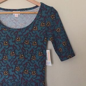 Lularoe XS Nicole dress blue with red yellow print